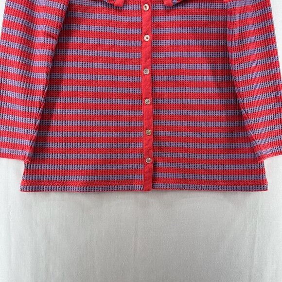 Soft Surroundings Sweater Womens PL Serene Button Collar Waffle Knit Red Purple - Picture 4 of 11